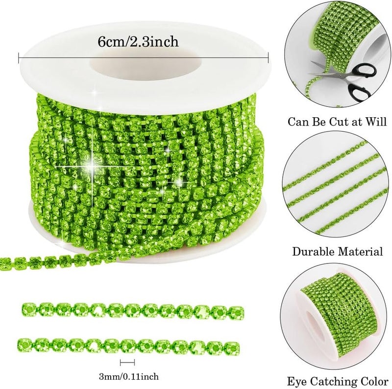 Slergut Light Green Rhinestone Chain, 10 Yards 3MM Crystal Rhinestone Chain Trim for Sewing Crocs Shoes, Claw Rhinestone Chain for Craft Jewelry DIY Decoration - Image 3